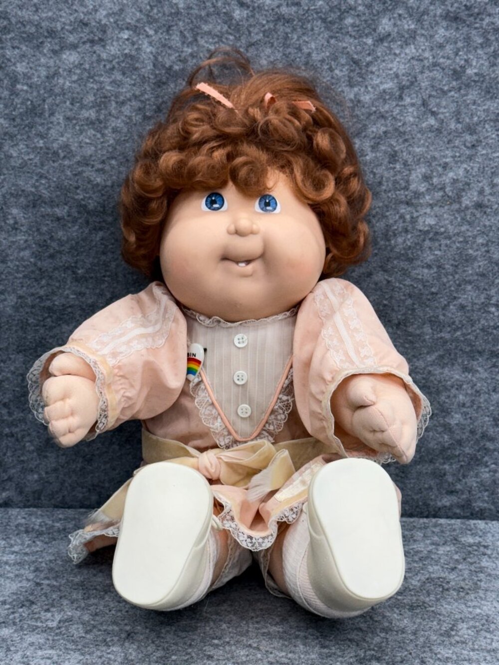 Vintage 1980s Cabbage Patch Kids Doll Curly Auburn Hair Blue Eyes One Tooth 18"